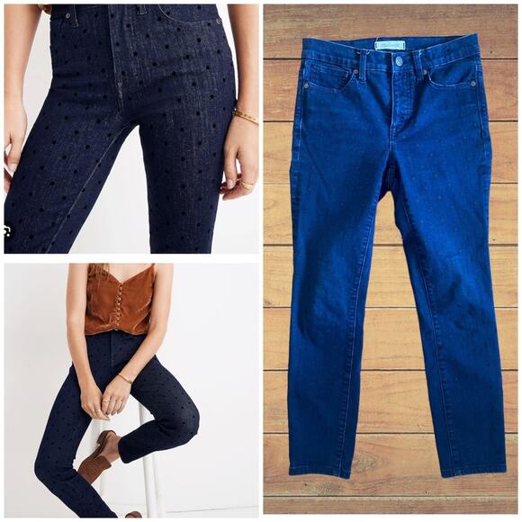 Madewell 9" Mid-Rise Skinny Jeans: Flocked Dots Edition - Picture 1 of 9
